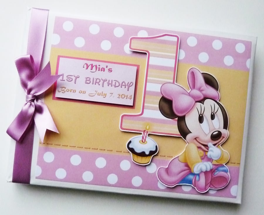Personalised Baby Minnie Baby 1st Birthday Guest Book