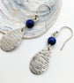 Lapis lazuli Drop earrings sterling silver sea ripples textured - Image 1