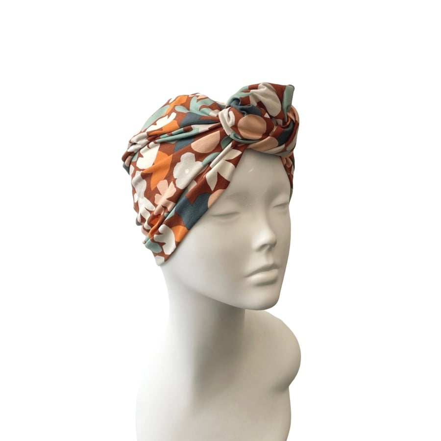 Chemo Cotton Turban Head Wrap Rust Turban for Women Stretch Knot Turban Hat 