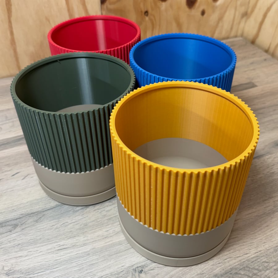 Two Colour - Vertical Ribbed Contemporary Pillar Plant Pot