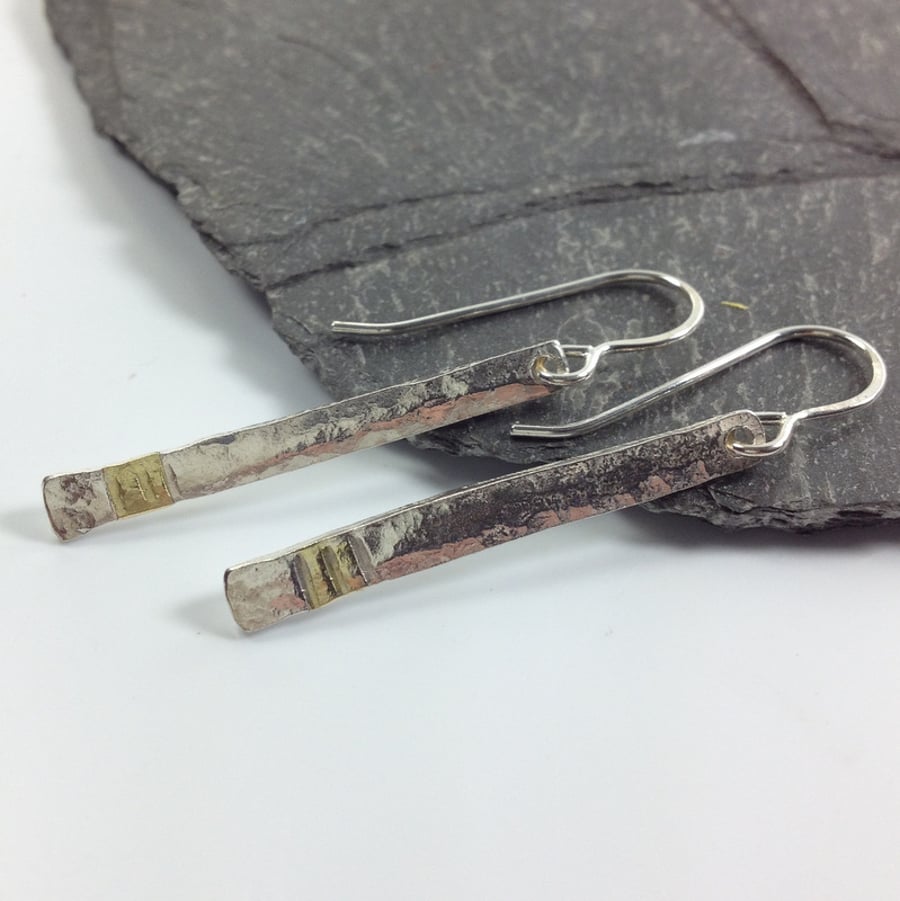 Silver and 18ct gold Notched earrings