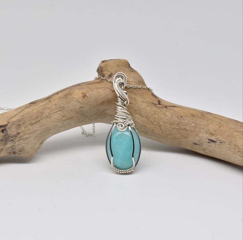 Wire Wrapped Amazonite and Silver Perfectly Imperfect Pendant