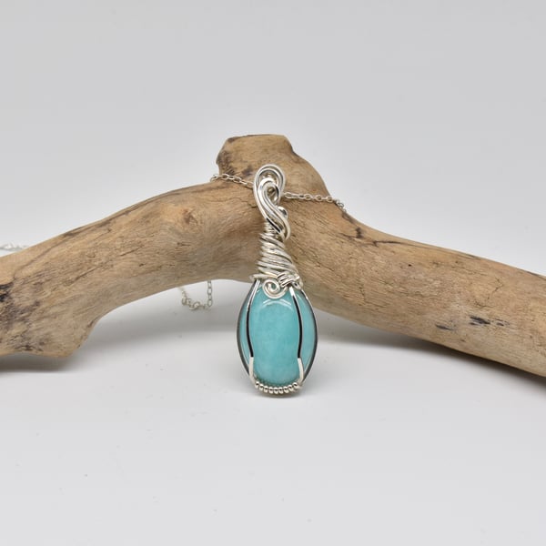 Wire Wrapped Amazonite and Silver Perfectly Imperfect Pendant