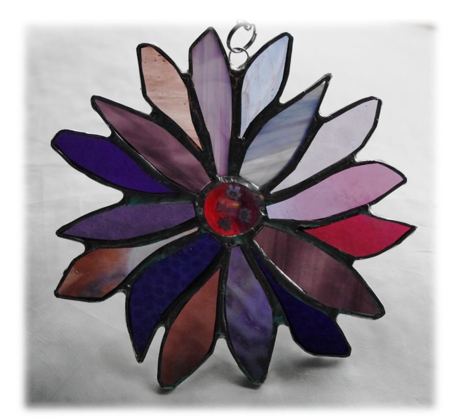  SOLD Purple Flower Stained Glass Suncatcher 010