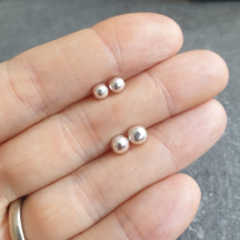 Silver ball studs, Recycled silver, Pebble stud earrings