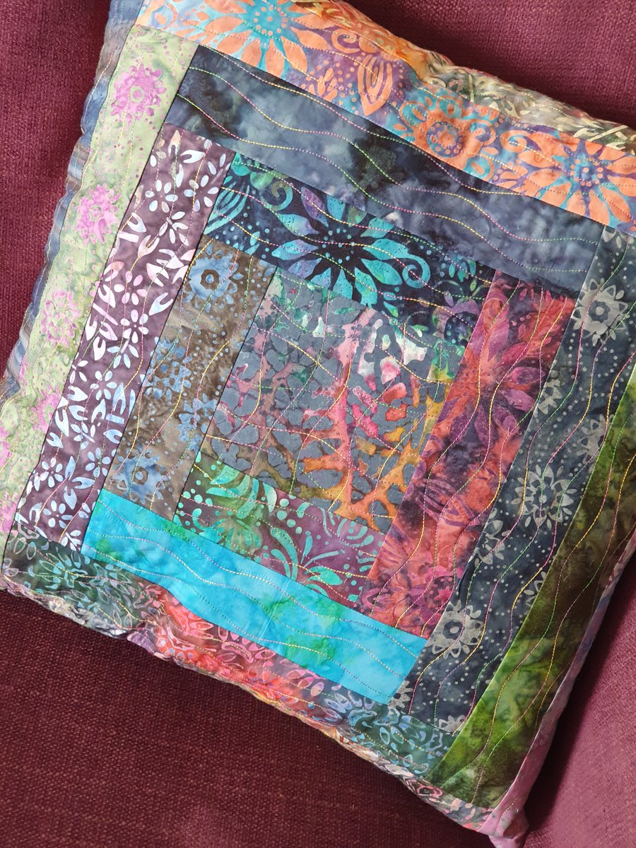 Quilted Cushion in Multicoloured Batik Fabrics 
