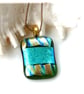 Dichroic Glass Pendant 279 Striped Aqua Handmade with gold plated chain - Image 5