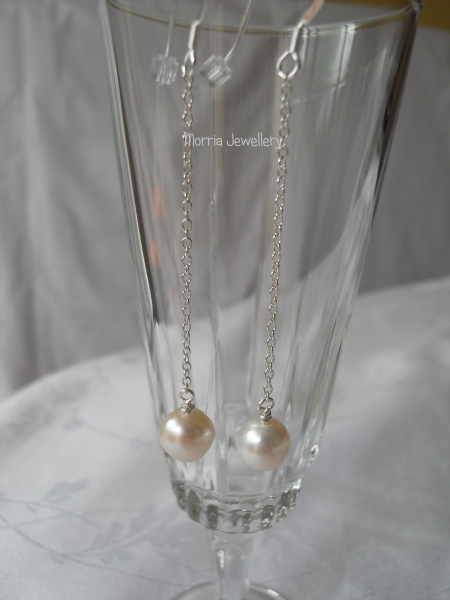 Fresh Water Round Pearl Drop Earrings