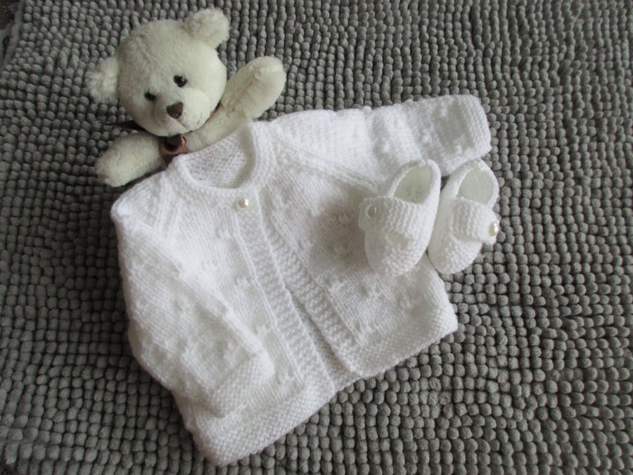 14" Newborn One Button Knots Cardigan & Shoes Set