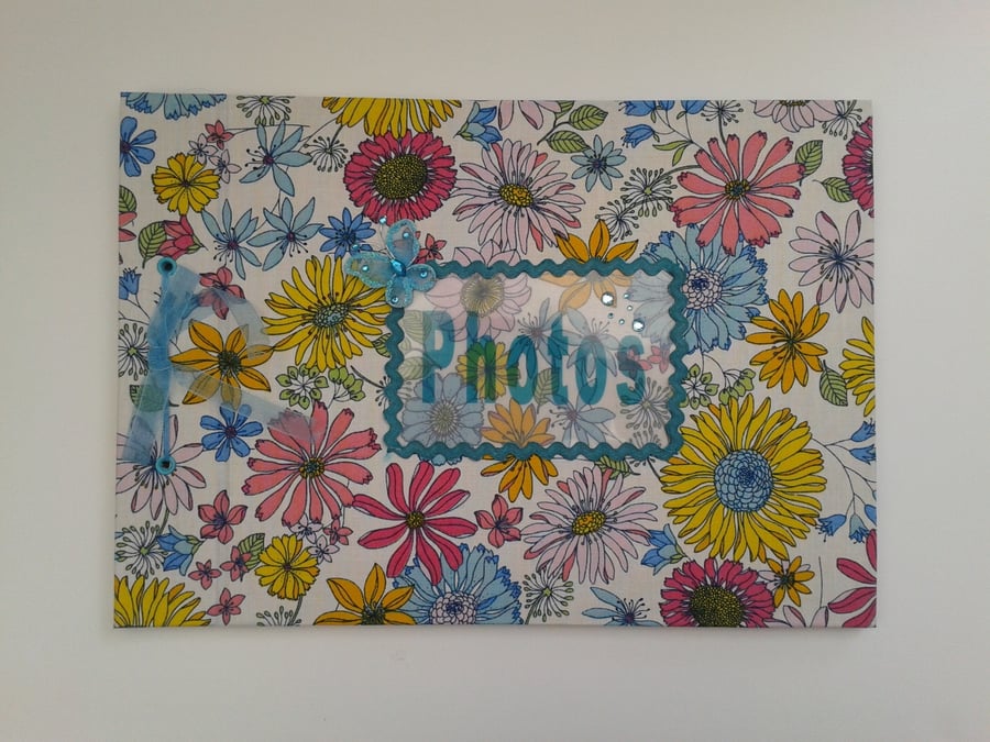 SALE - Photo Album, fabric covered A4 blue floral (b)