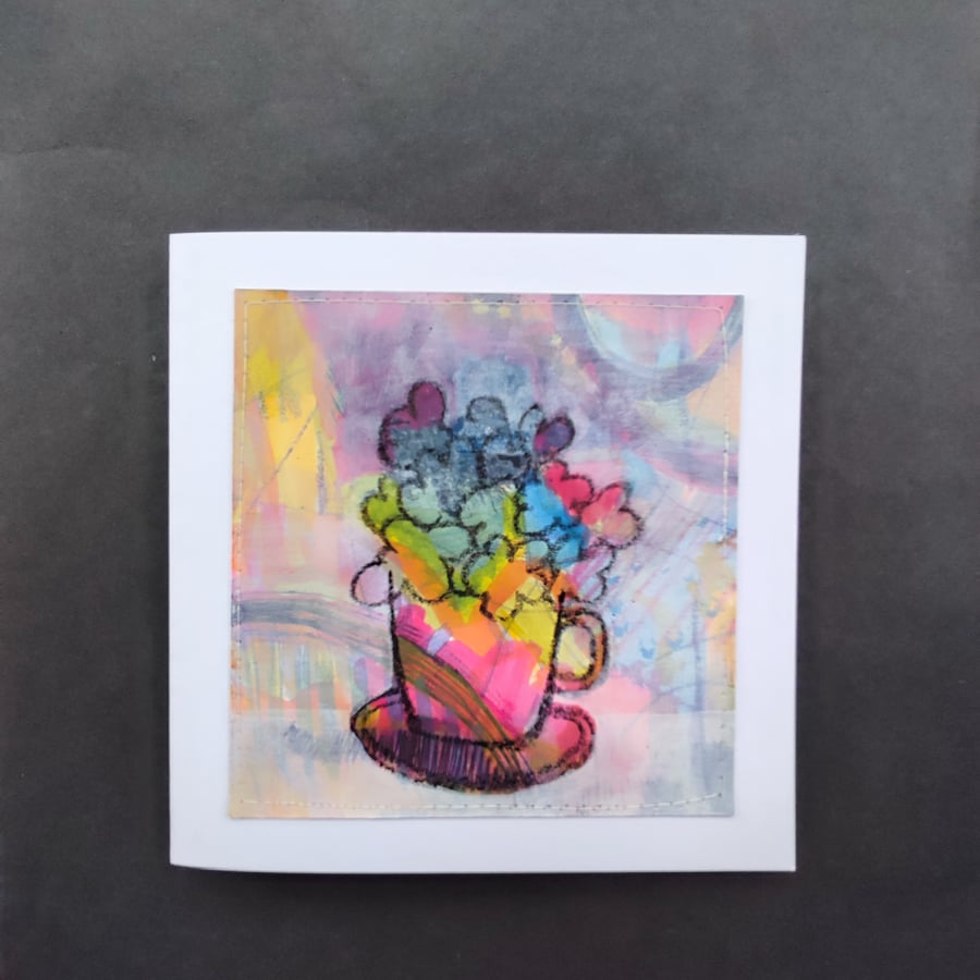 Handpainted, floral art, greetings card