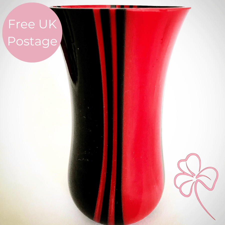 Fused Glass Red & Black Stripe Vase