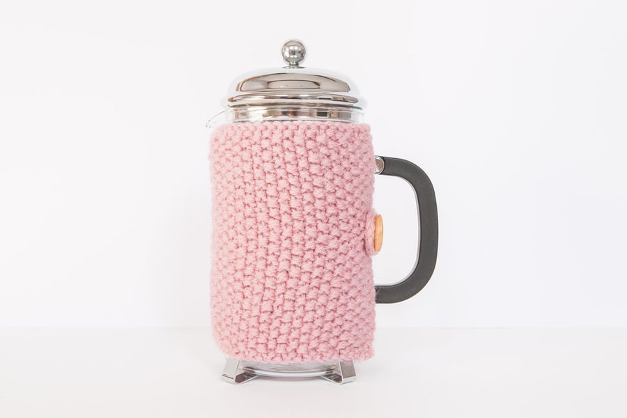 Pink knit coffee cosy - Cafetiere cosy - Coffee jug warmer - French press cover