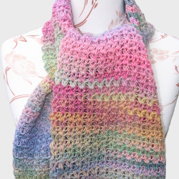 Pretty Variegated Crochet Scarf 