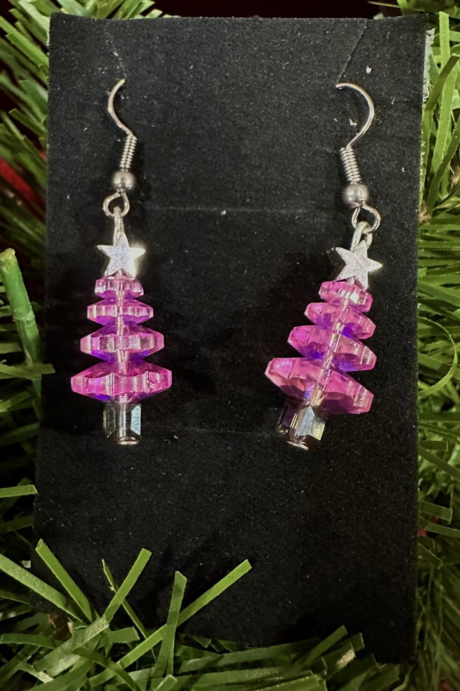 Christmas Tree Earrings - Pink