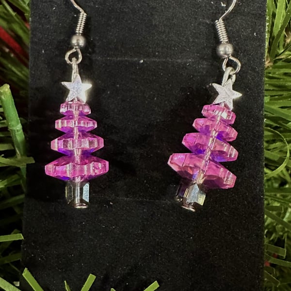 Christmas Tree Earrings - Pink