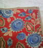 Medium Jute Bag with Mauve Flowers on a Red Background Pocket - Image 3