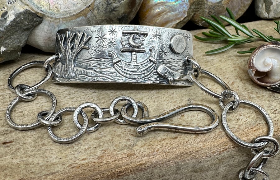 SOLD reserved for Alex.   Ancient Ship and Whale Bracelet