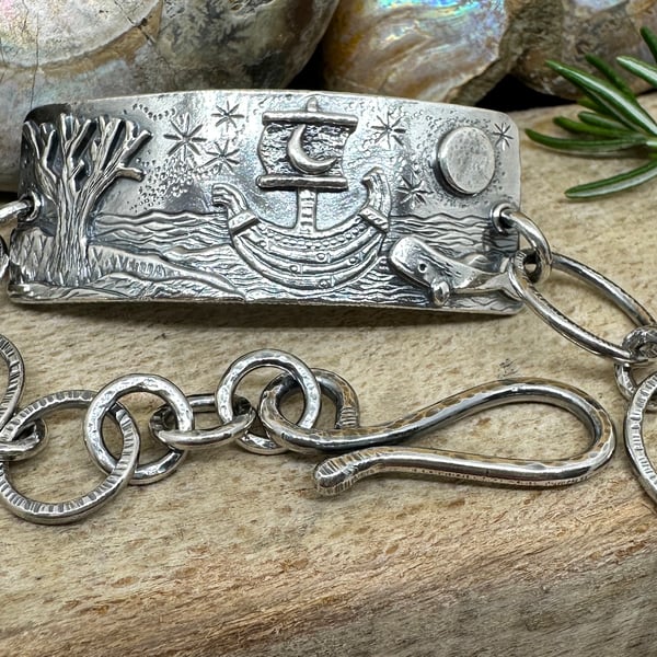SOLD reserved for Alex.   Ancient Ship and Whale Bracelet
