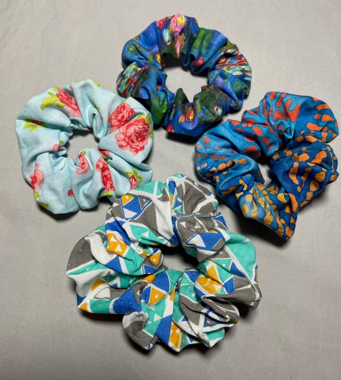 Set of four hair scrunchies