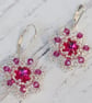 Fuchsia and Silver Beaded Crystal Earrings - Image 2