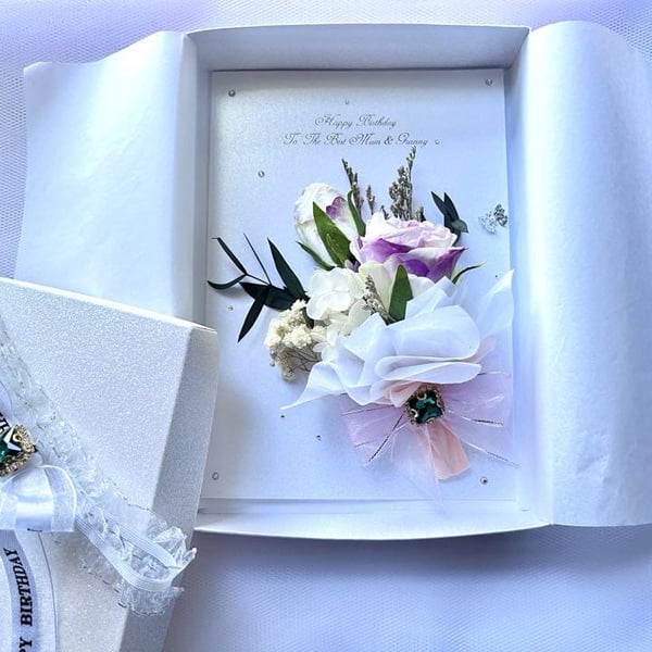 Personalized 3D Dried Flower Birthday Card: Handmade Bouquet Card C635
