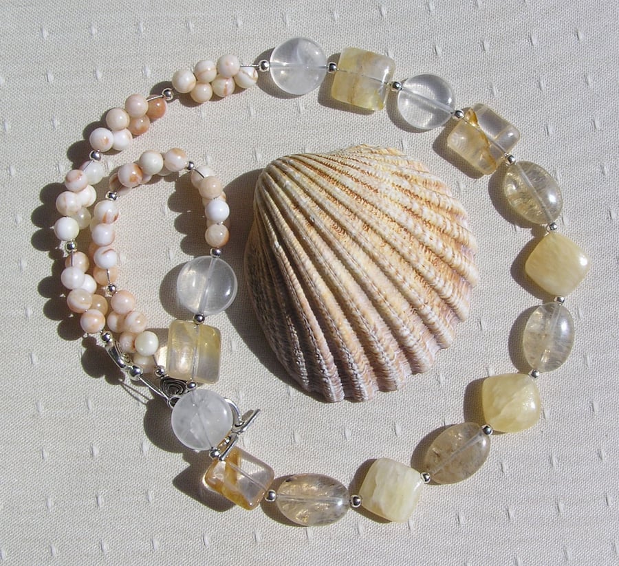 Honey Quartz & Yellow Tourmaline Gemstone Chakra Beaded Necklace