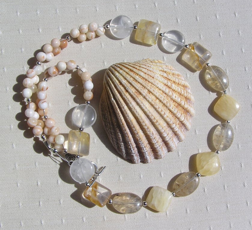 Honey Quartz & Yellow Tourmaline Gemstone Chakra Beaded Necklace