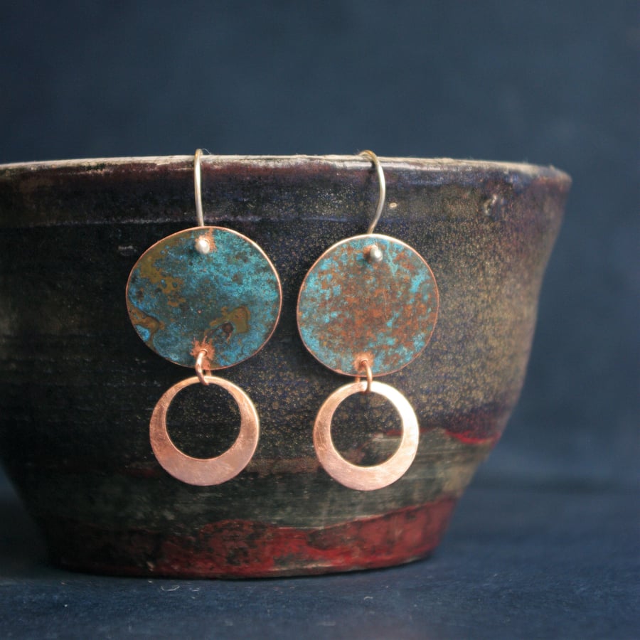 Blue-green Copper Long  Dangle Earrings