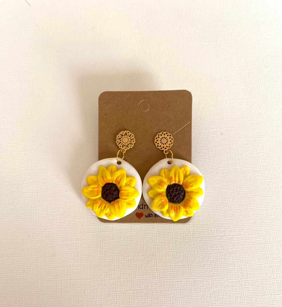 Handmade sunflower polymer clay earrings 