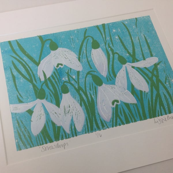 Snowdrop lino print