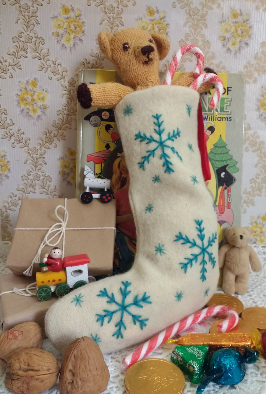 Wee sized embroidered Christmas stocking