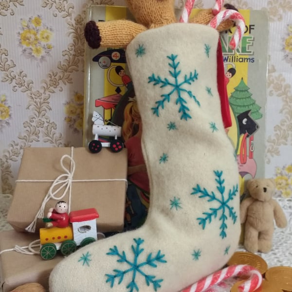 Wee sized embroidered Christmas stocking