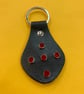 Black Leather Keyring with 5 Red Gemstones - Free Shipping