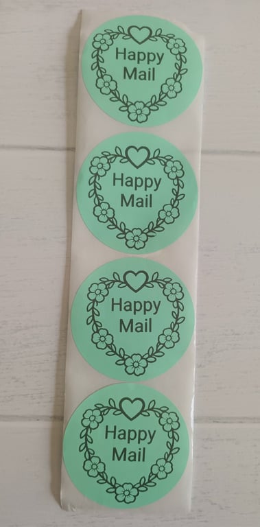 50 'Happy Mail' heart Thermal Printed Stickers (100G)