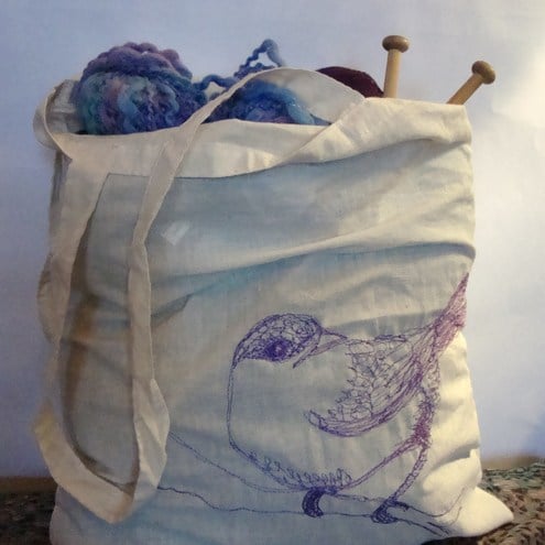 Embroidered PurpleBird Tote Bag
