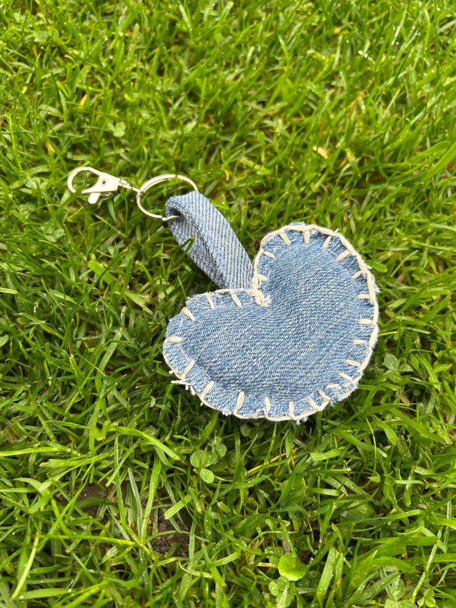 Heart shaped denim keyring - Folksy