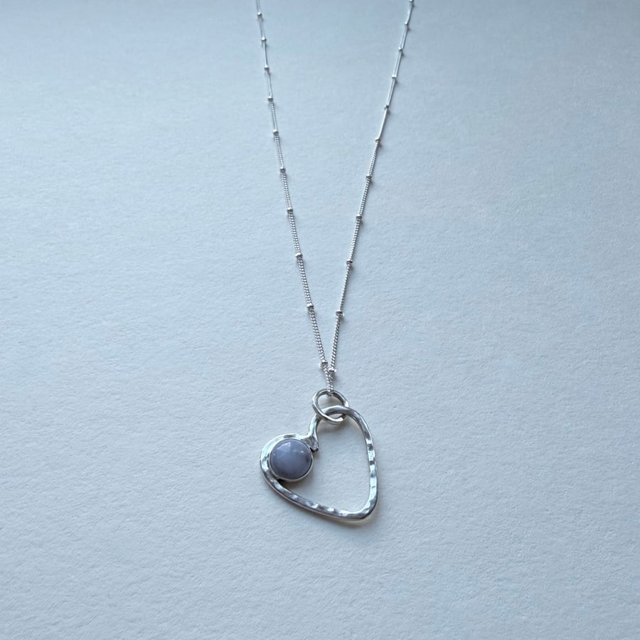 Handmade heart pendant with blue lace agate stone