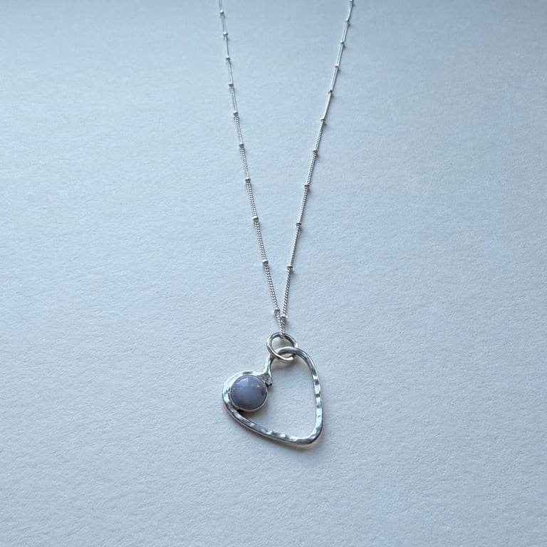 Handmade heart pendant with blue lace agate stone