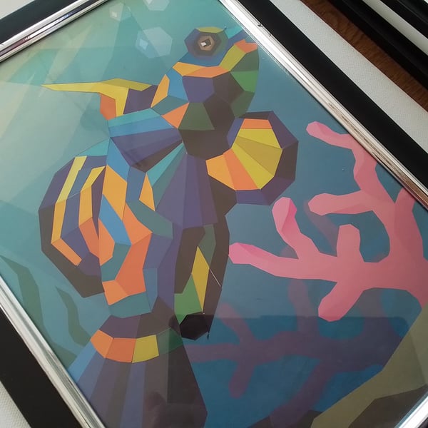 Turtle picture made from papercut mosaic. Ref 361