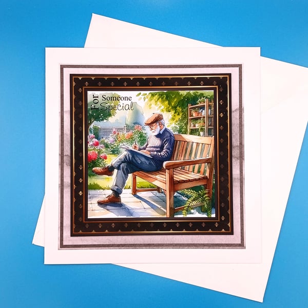 Father's Day Card, 8x8inches, 20x20cms, Decoupage 