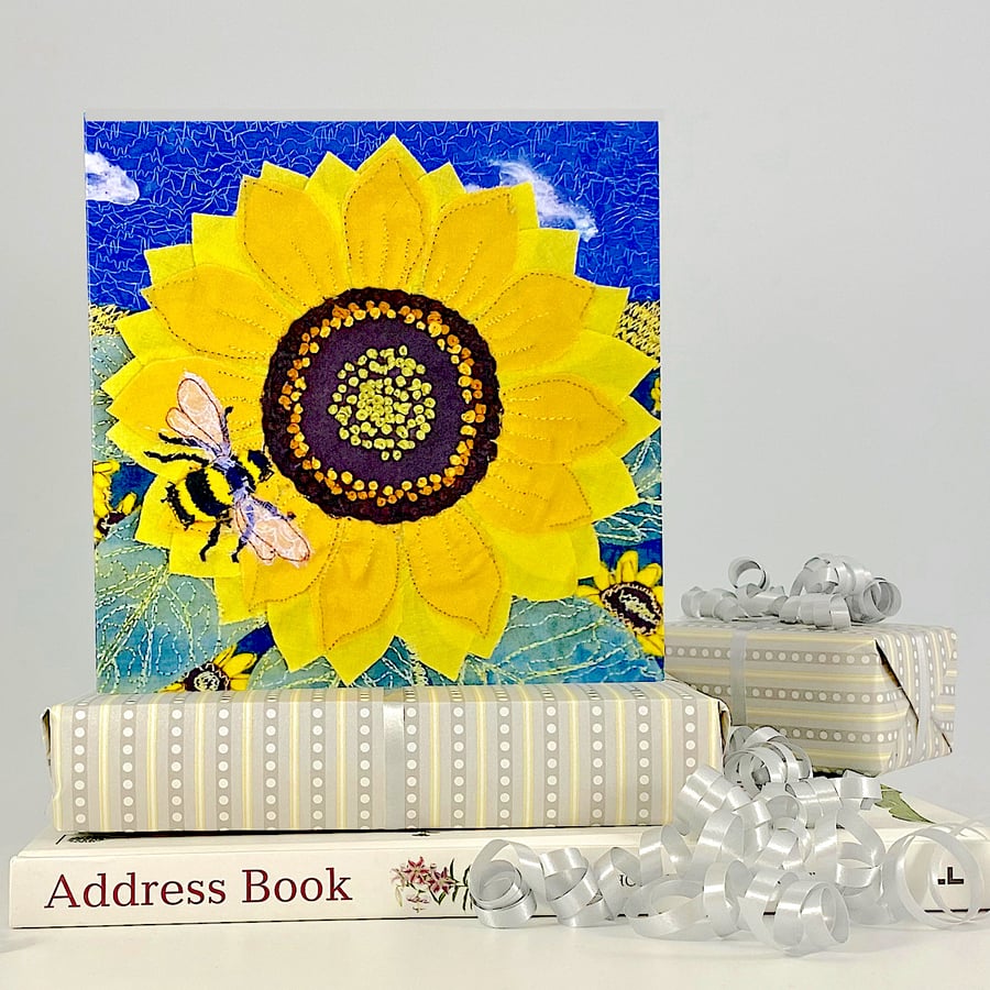 Birthday card - sunflower and bumble bee