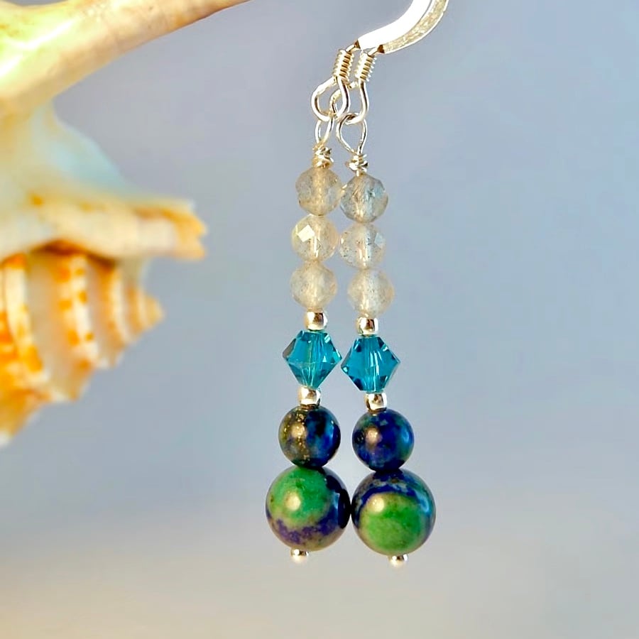 Chrysocolla, Labradorite & Silver Earrings, Birthday, Anniversary, Gifts For Her