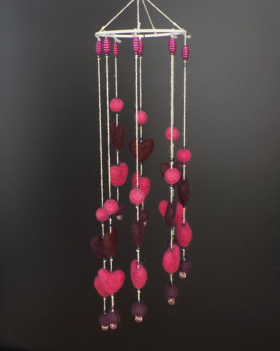 Mobile pink hearts spiral felt hanging decoration romantic gift