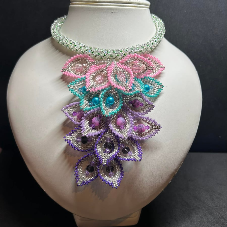 Fall Seed Bead and Crystal handmade Necklace