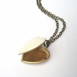 Ivory Enamel Heart Locket....