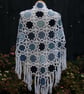 White and blue colours warm and cosy cotton crochet shawl - design A447 - Image 2