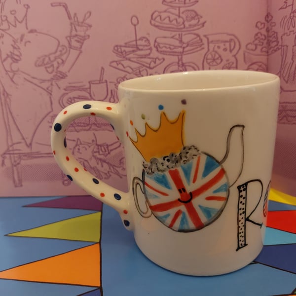 Commemorative coronation mug, coronation memorabilia, king Charles III mug
