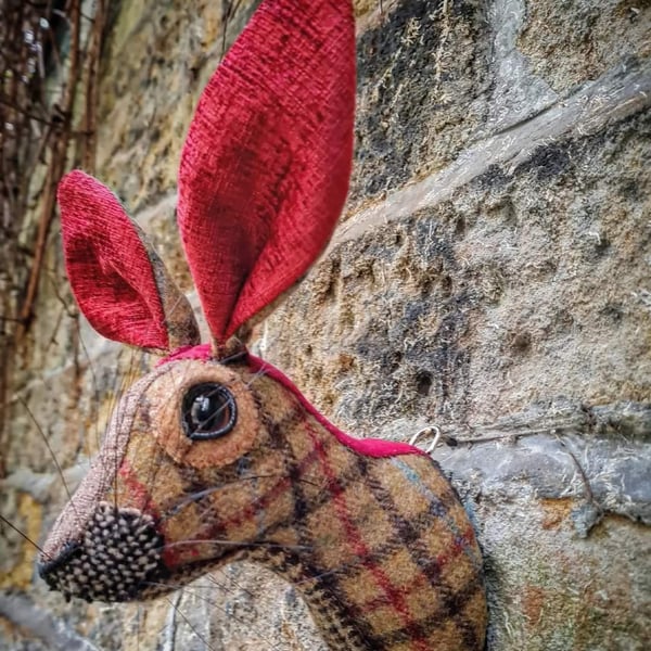 Mr Hepworth - Faux hare head in checked caramel tweed