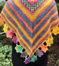 Crocheted triangular shawl or wrap. Flower edging. Free UK first class postage. - Image 1